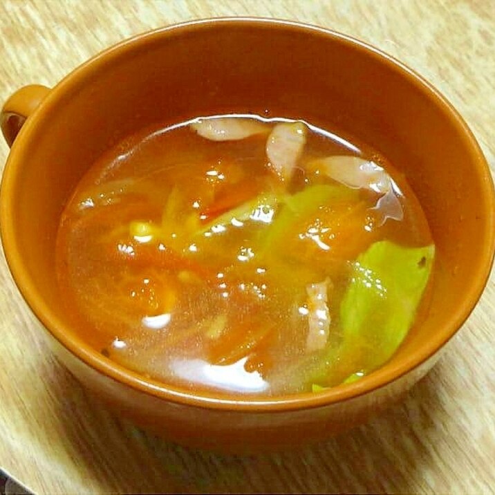 ソーセージと野菜のコンソメスープ